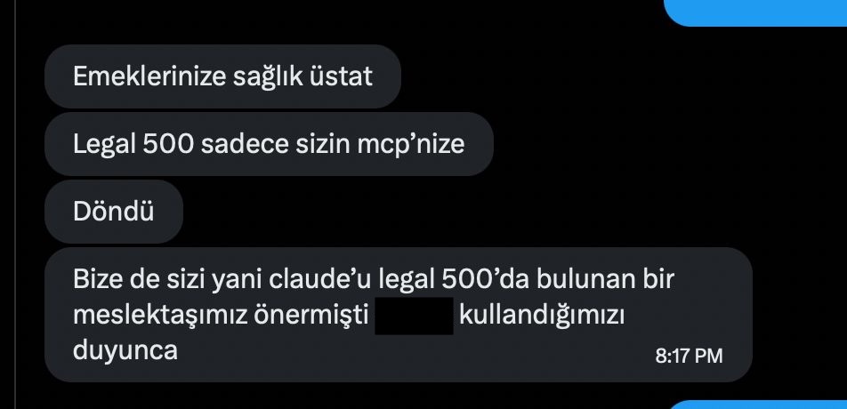 Kullanıcı mesajı: Legal 500 sadece sizin mcp’nize döndü